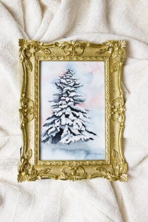 Blue & Pink Winter Tree Framed Fine Art Print