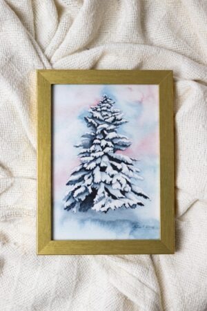 Blue & Pink Winter Tree Framed Fine Art Print